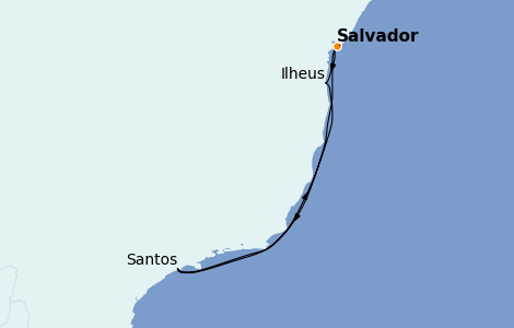 Itinéraire de la croisière Amérique du Sud 7 jours à bord du Costa Diadema