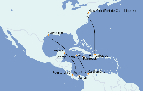 Itinéraire de la croisière Caraïbes de l'Ouest 13 jours à bord du Adventure of the Seas