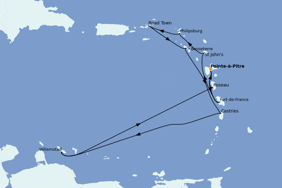 Itinéraire de la croisière Caraïbes de l'Est (Antilles) 11 jours à bord du Renaissance