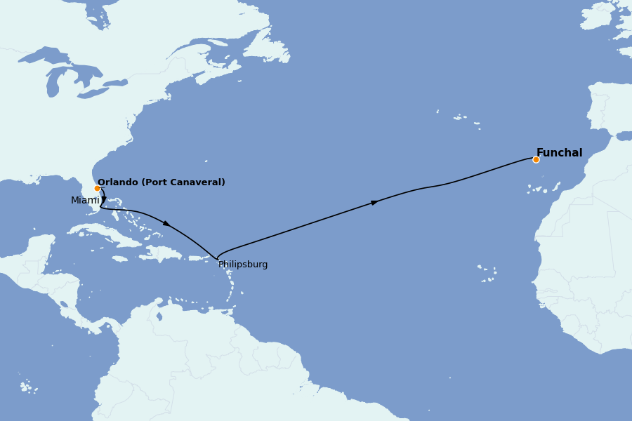 Itinéraire de la croisière TRANSATLANTIQUES ET GRANDS VOYAGES 11 jours à bord du MSC Grandiosa