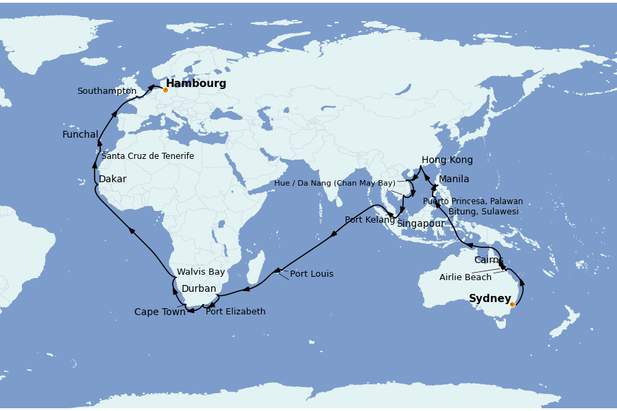 Itinerario del crucero Mediterráneo Occidental 67 días a bordo del Queen Victoria