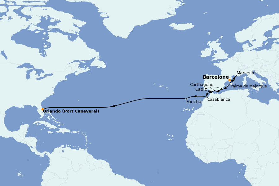 Itinerario del crucero Mediterráneo Occidental 16 días a bordo del Norwegian Escape