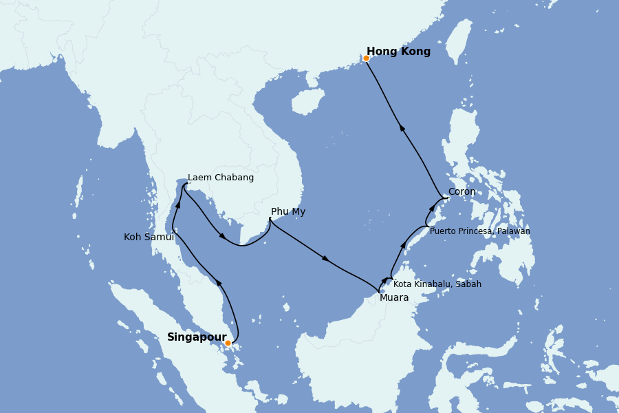 Itinéraire de la croisière Chine, Japon, Hong Kong, Taïwan, Corée du Sud 13 jours à bord du Norwegian Jade
