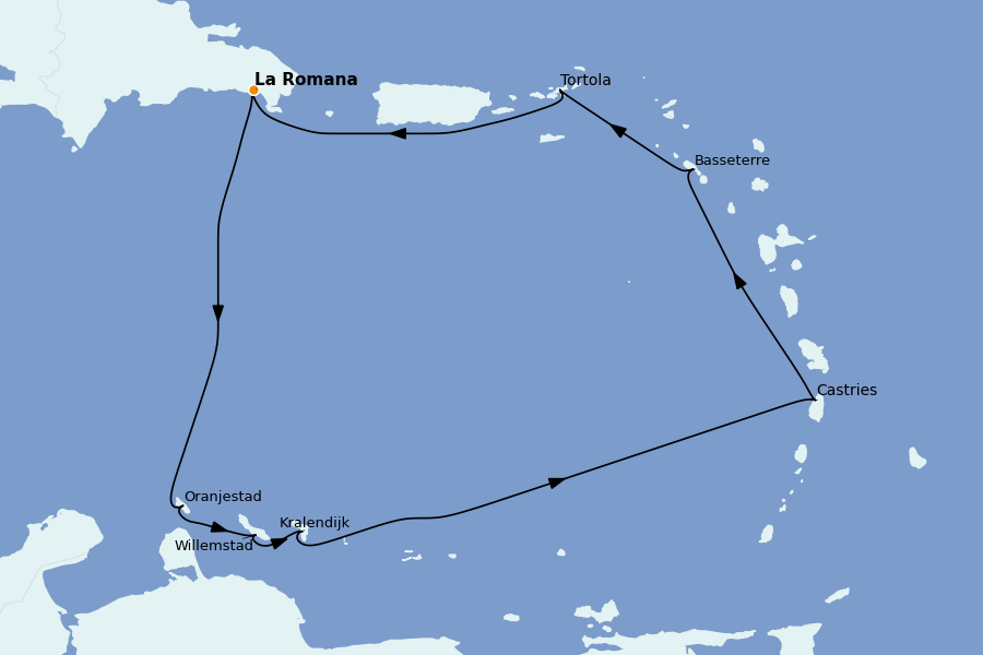 Itinéraire de la croisière Caraïbes de l'Est (Antilles) 7 jours à bord du Norwegian Sky