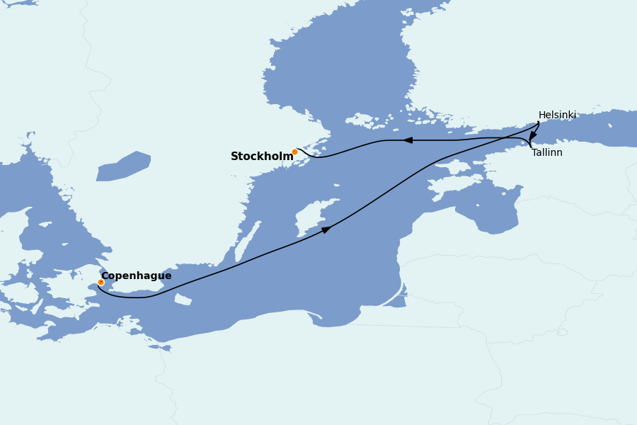 Itinéraire de la croisière Mer Baltique 7 jours à bord du Silver Dawn