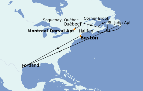 Itinéraire de la croisière Canada 11 jours à bord du Ms Zaandam