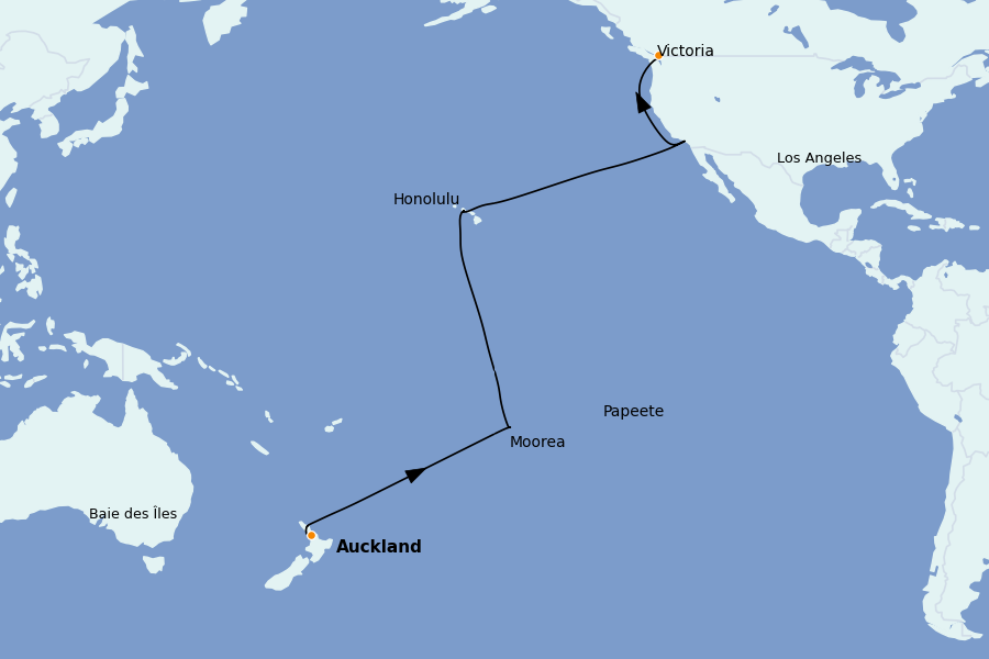 Itinéraire de la croisière Alaska, Canada et Glacières 25 jours à bord du Discovery Princess