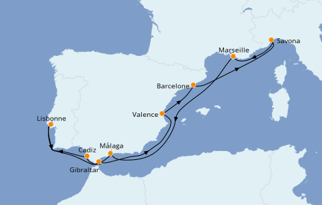 Itinéraire de la croisière Méditerranée 10 jours à bord du Costa Fascinosa