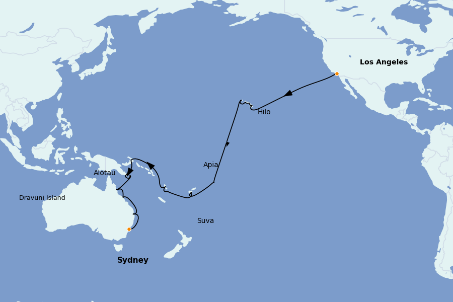 Itinéraire de la croisière Côte Ouest (California, Los Angeles) 36 jours à bord du Coral Princess