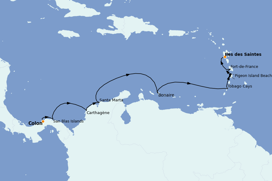 Itinéraire de la croisière Caraïbes de l'Ouest - Mexique, Cuba, Jamaïque 10 jours à bord du Le Lapérouse