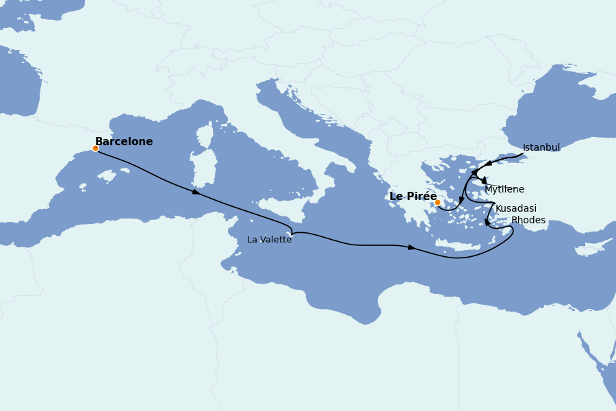 Itinéraire de la croisière Grèce & Adriatique 9 jours à bord du Marina