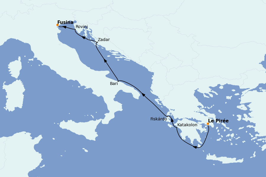 Itinéraire de la croisière Îles Grecques, Adriatique et Turquie - Méditerranée Orientale 7 jours à bord du Explora I