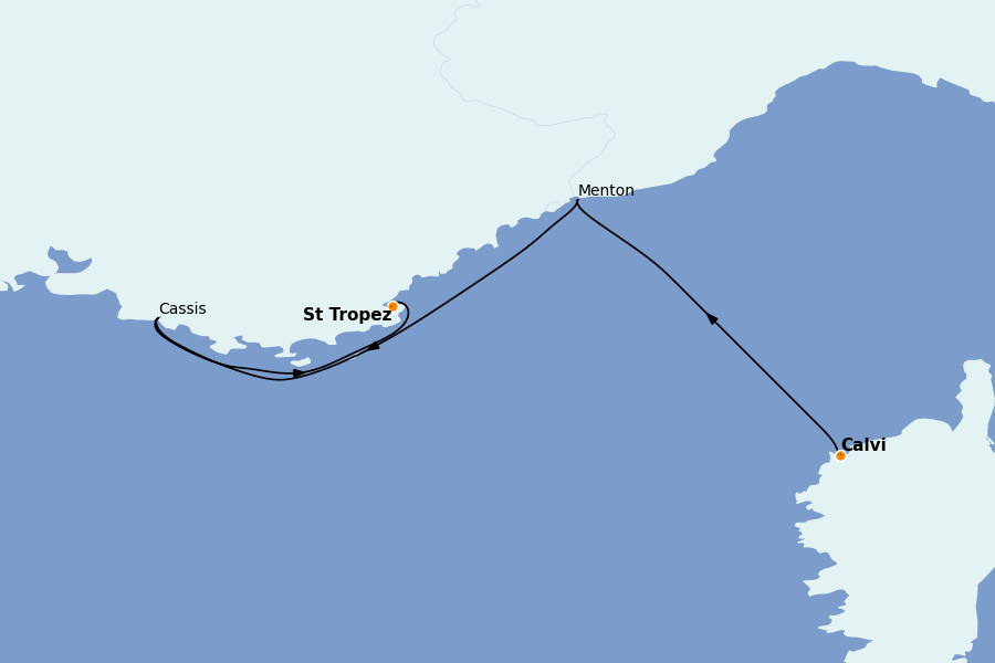 Itinéraire de la croisière Méditerranée 4 jours à bord du Le Bougainville