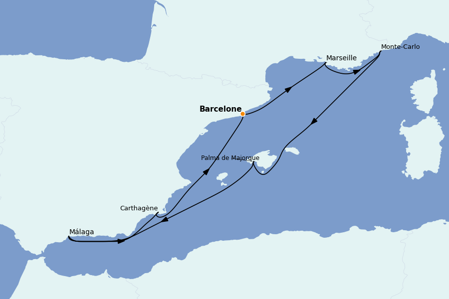 Itinéraire de la croisière Méditerranée Occidentale 10 jours à bord du Silver Ray