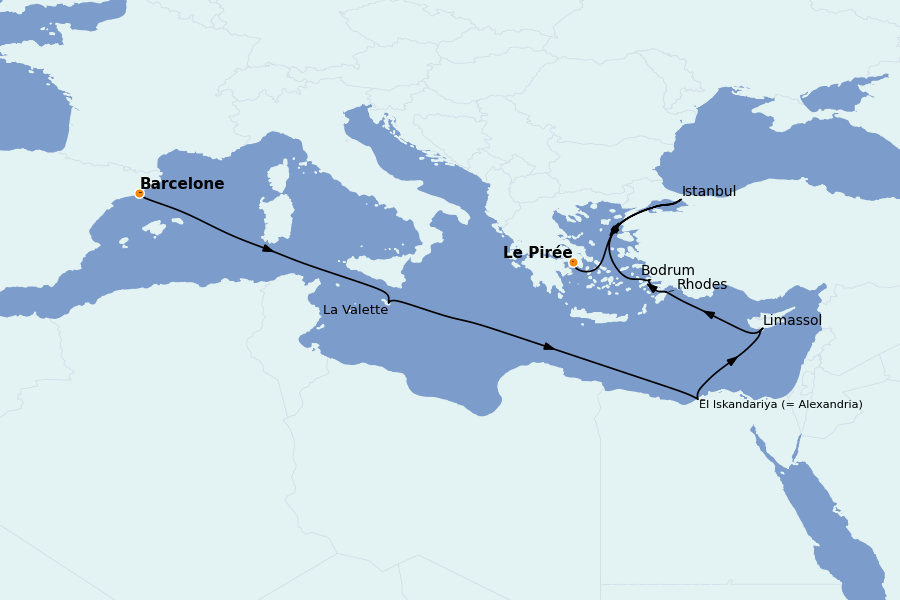Itinéraire de la croisière Grèce & Adriatique 14 jours à bord du Ms Nieuw Statendam