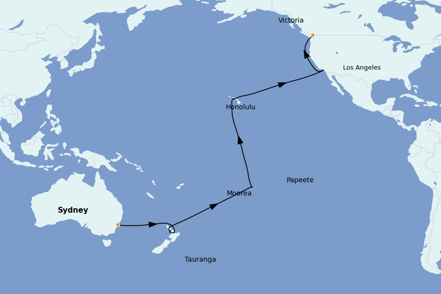 Itinéraire de la croisière Alaska, Canada et Glacières 30 jours à bord du Discovery Princess