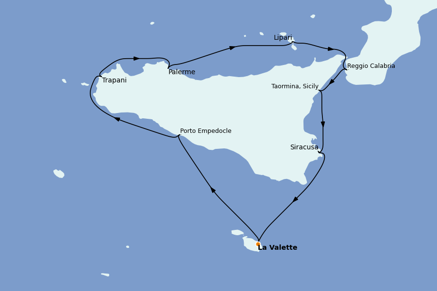 Itinéraire de la croisière Méditerranée Occidentale 8 jours à bord du Le Dumont d'Urville