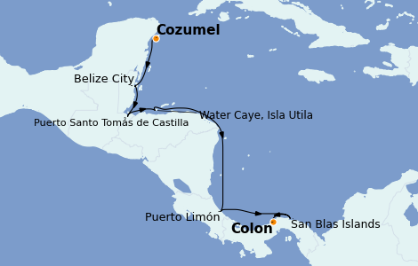 Itinéraire de la croisière Caraïbes de l'Ouest 9 jours à bord du Le Bellot