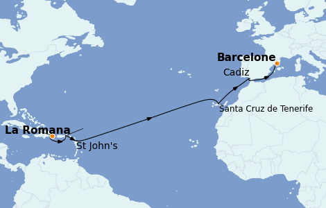 Itinéraire de la croisière Transatlantiques et Grands Voyages 2023 13 jours à bord du Costa Pacifica