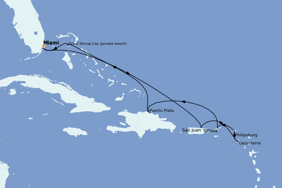 Itinéraire de la croisière Caraïbes de l'Est 10 jours à bord du Marina