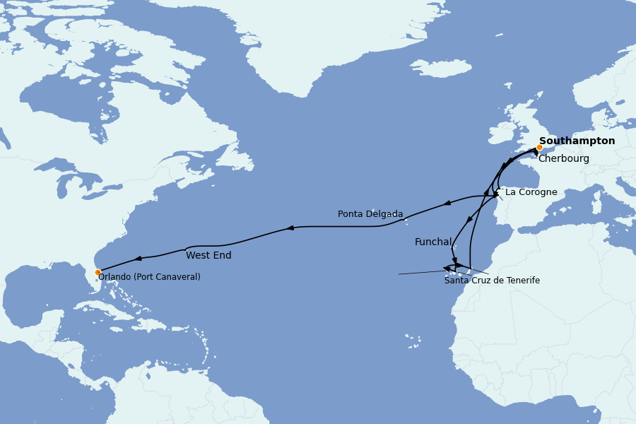Itinéraire de la croisière Méditerranée Occidentale 28 jours à bord du Sky Princess
