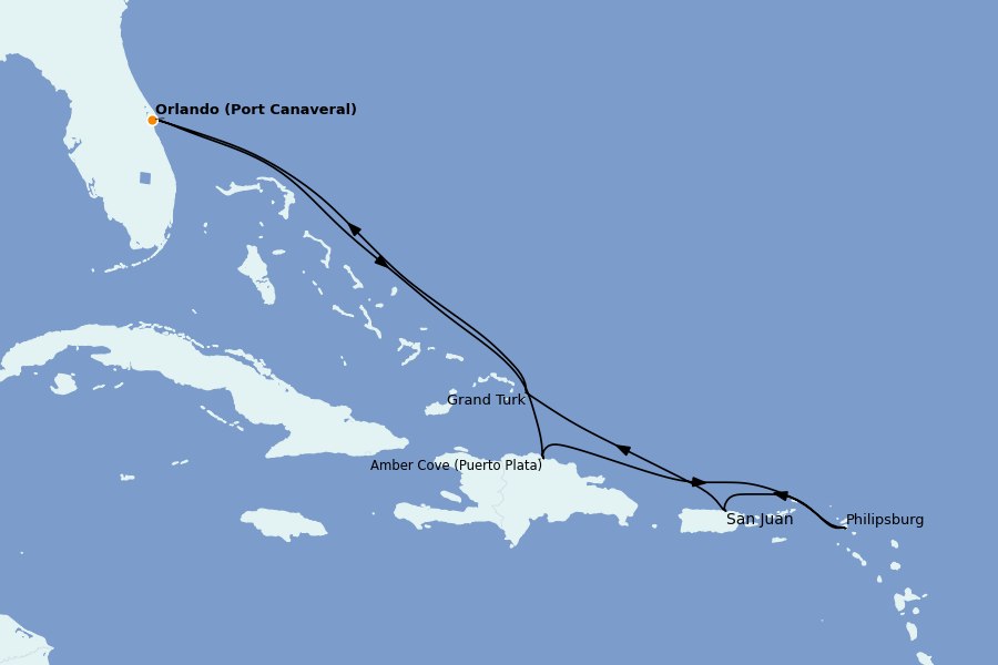 Itinéraire de la croisière Caraïbes de l'Est 8 jours à bord du Sky Princess