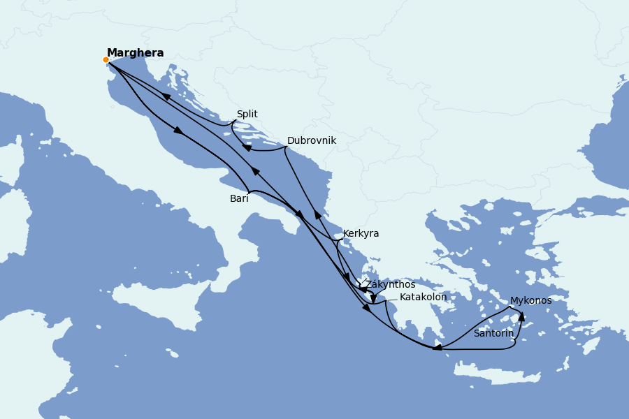 Itinéraire de la croisière Méditerranée Occidentale 14 jours à bord du Costa Deliziosa