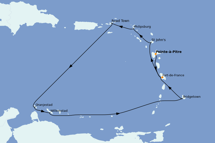 Itinéraire de la croisière Caraïbes de l'Est (Antilles) 10 jours à bord du Renaissance