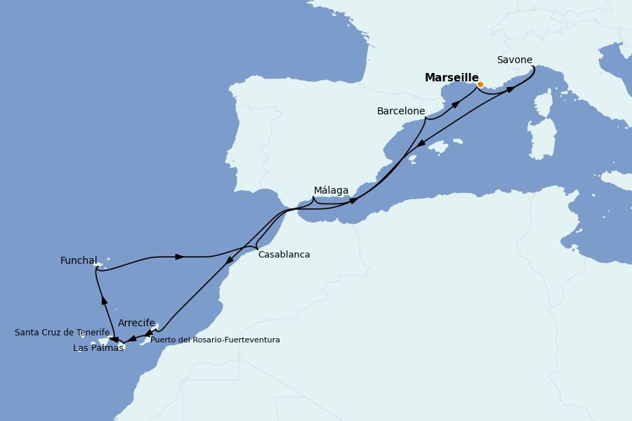 Itinéraire de la croisière Méditerranée 14 jours à bord du Costa Fortuna