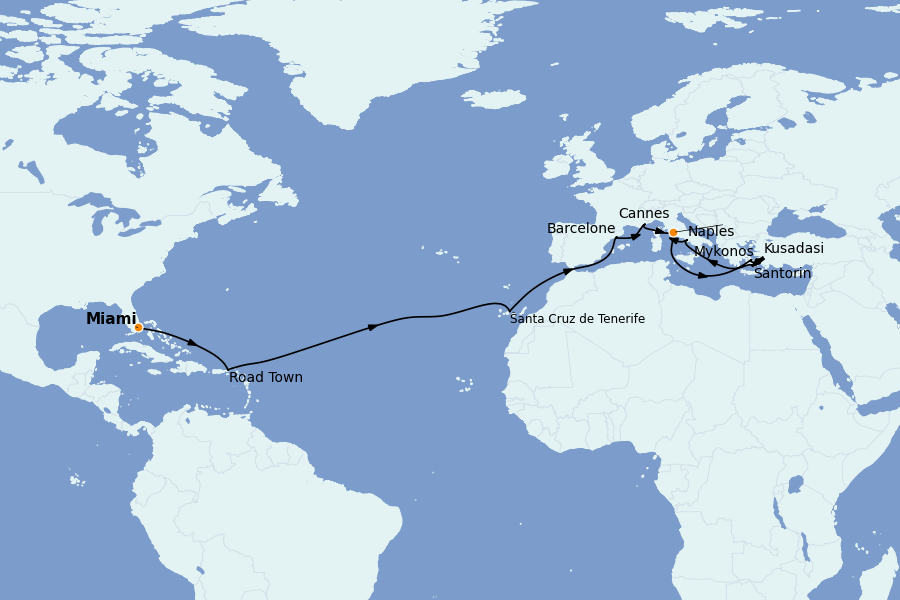 Itinéraire de la croisière TRANSATLANTIQUES ET GRANDS VOYAGES 22 jours à bord du MSC Divina