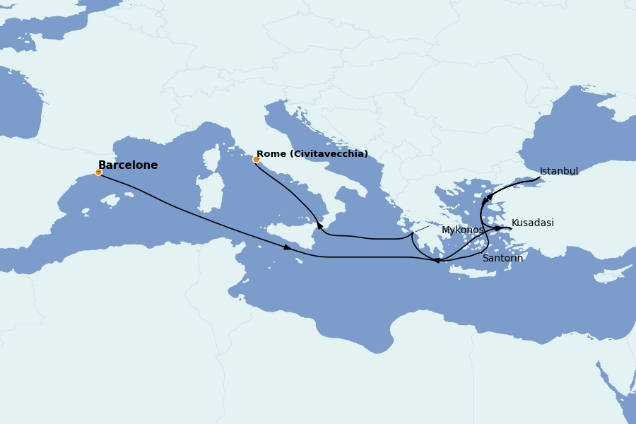 Itinéraire de la croisière Méditerranée Occidentale 10 jours à bord du Celebrity Equinox