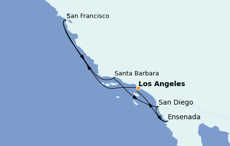 Itinéraire de la croisière Californie 7 jours à bord du Discovery Princess