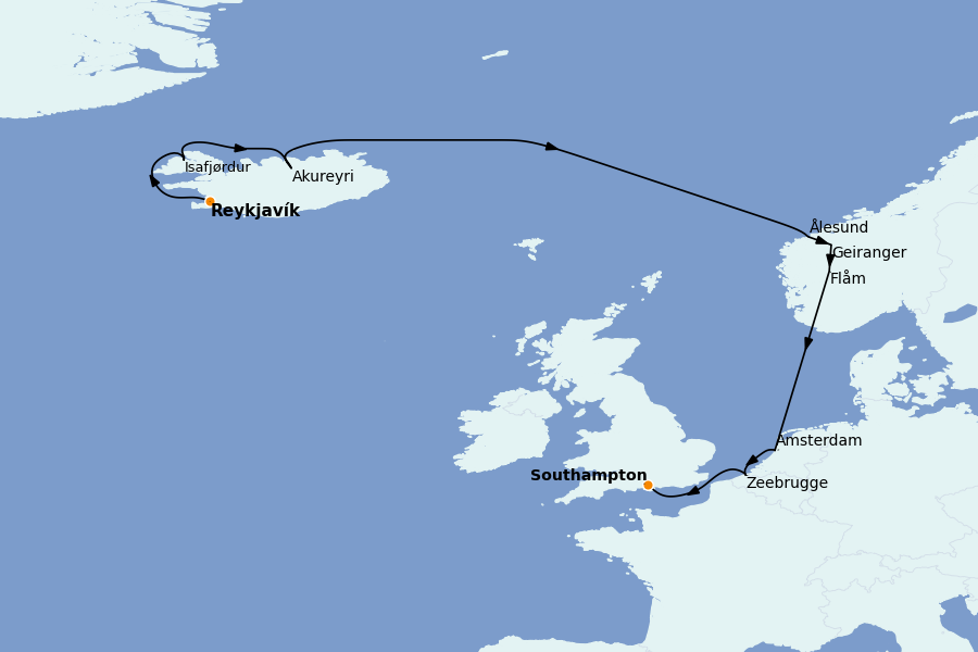 Itinéraire de la croisière Mer Baltique - Russie - Mer du Nord 10 jours à bord du Norwegian Prima