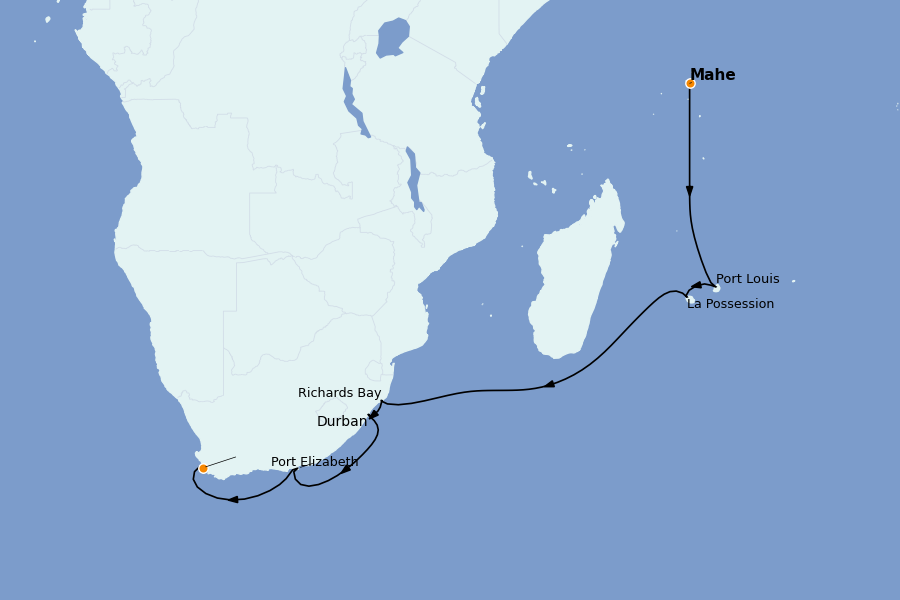 Itinéraire de la croisière Afrique 14 jours à bord du Silver Dawn