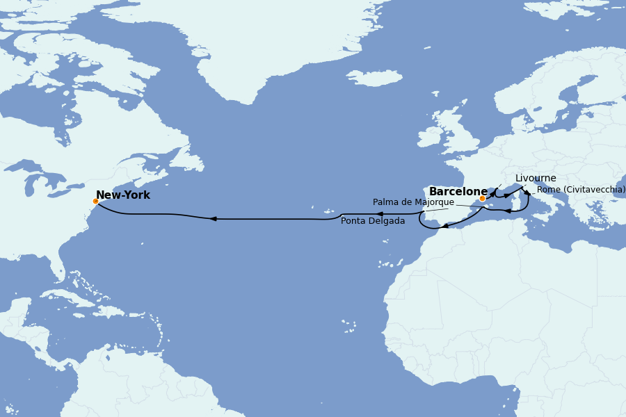 Itinerario del crucero Mediterráneo Occidental 15 días a bordo del Norwegian Breakaway