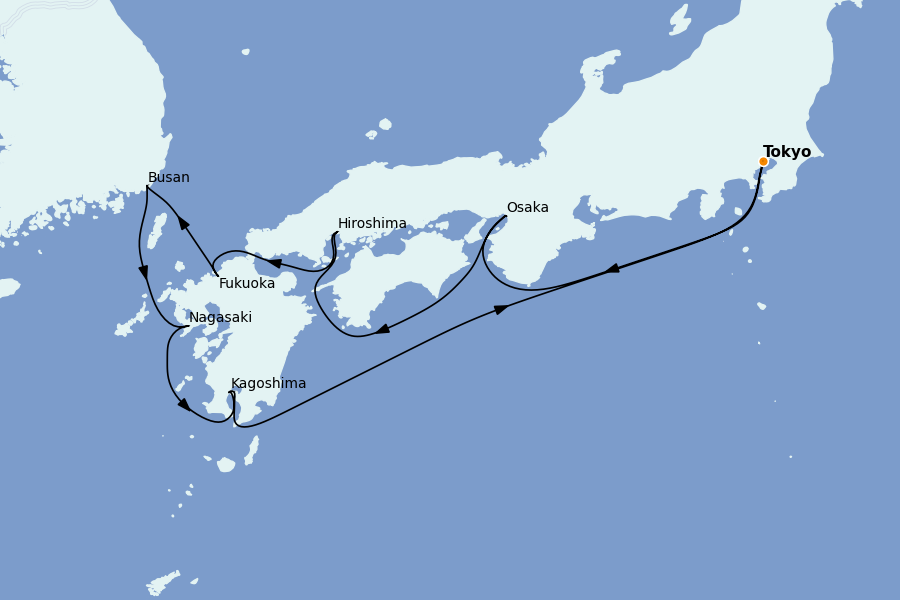 Itinéraire de la croisière Chine, Japon, Hong Kong, Taïwan, Corée du Sud 10 jours à bord du Silver Moon