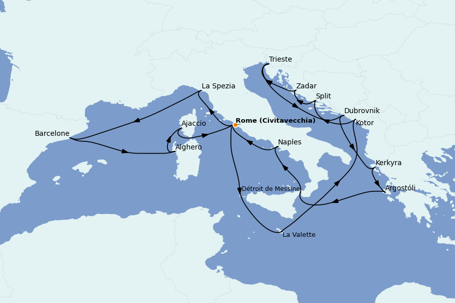 Itinéraire de la croisière Méditerranée Occidentale 21 jours à bord du Queen Elizabeth