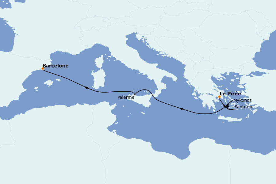 Itinerario del crucero Mediterráneo Occidental 7 días a bordo del Brilliance of the Seas
