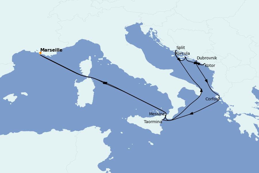 Itinéraire de la croisière Îles Grecques, Adriatique et Turquie - Méditerranée Orientale 12 jours à bord du Renaissance