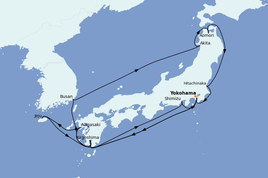 Itinerario del crucero China, Japón, Hong Kong, Taiwán, Corea del Sur 16 días a bordo del Diamond Princess