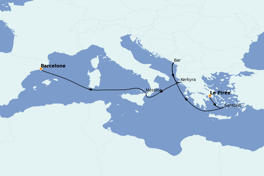 Itinéraire de la croisière Grèce & Adriatique 7 jours à bord du Sun Princess