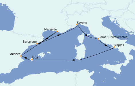 Itinéraire de la croisière Méditerranée 9 jours à bord du Costa Toscana