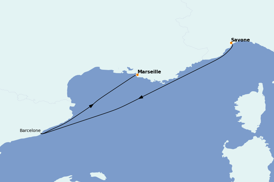 Itinéraire de la croisière Méditerranée Occidentale 3 jours à bord du Costa Diadema