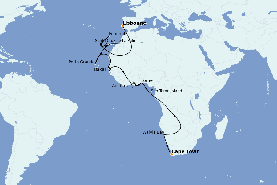 Itinéraire de la croisière Méditerranée Occidentale 25 jours à bord du Sirena