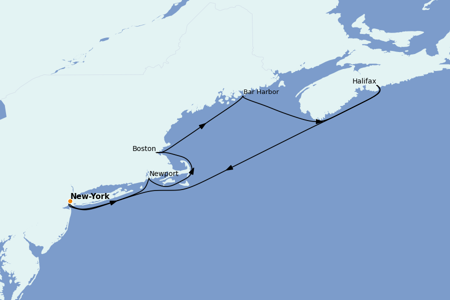 Itinéraire de la croisière Côte Est, Canada et Nouvelle Angleterre 7 jours à bord du Norwegian Getaway