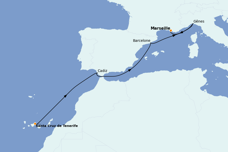 Itinéraire de la croisière Méditerranée Occidentale 6 jours à bord du Costa Toscana