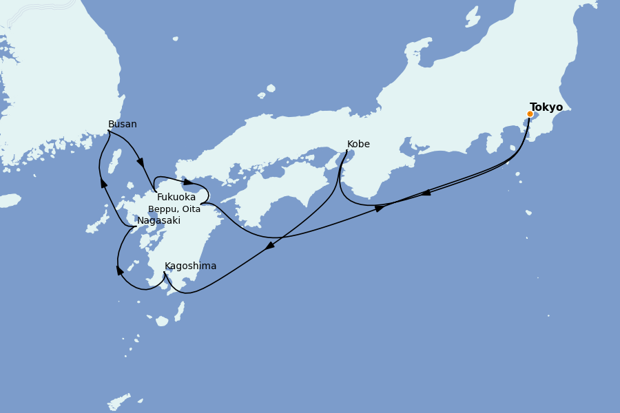 Itinéraire de la croisière Chine, Japon, Hong Kong, Taïwan, Corée du Sud 10 jours à bord du Silver Moon