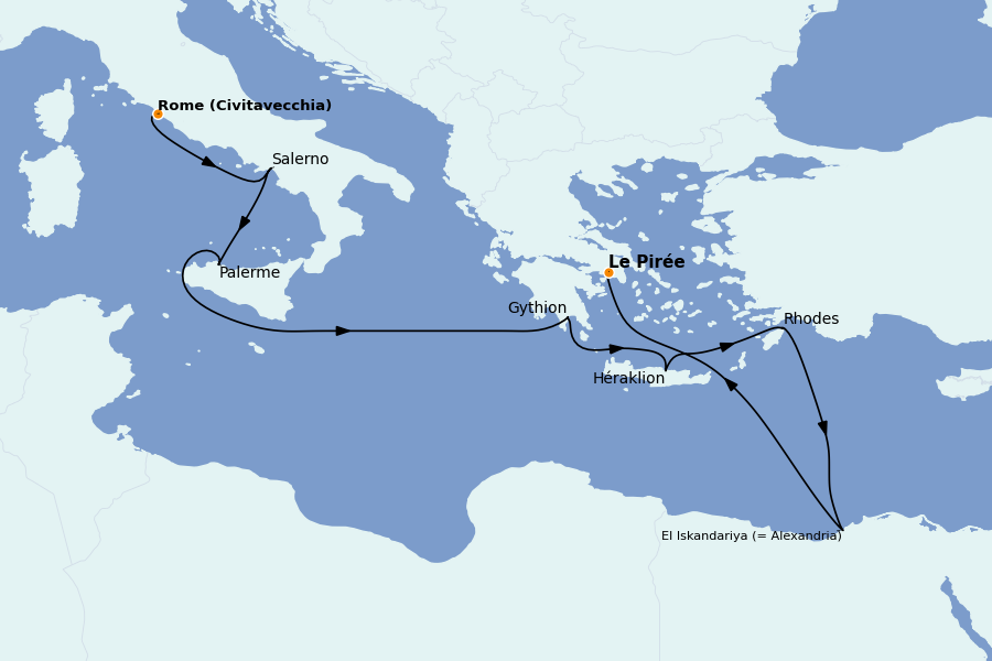 Itinéraire de la croisière Grèce & Adriatique 10 jours à bord du Silver Muse