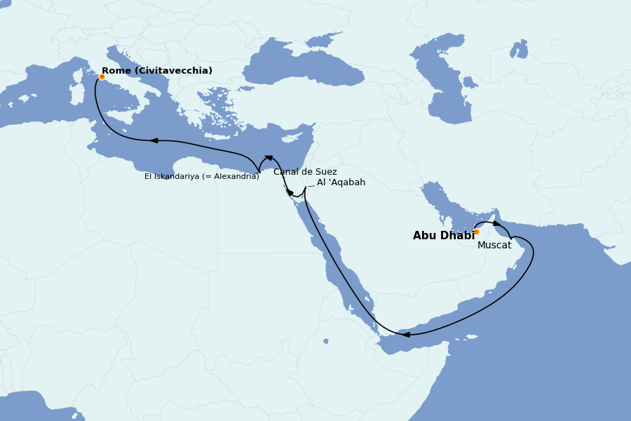Itinerario del crucero TRASATLÁNTICOS 14 días a bordo del MSC Euribia