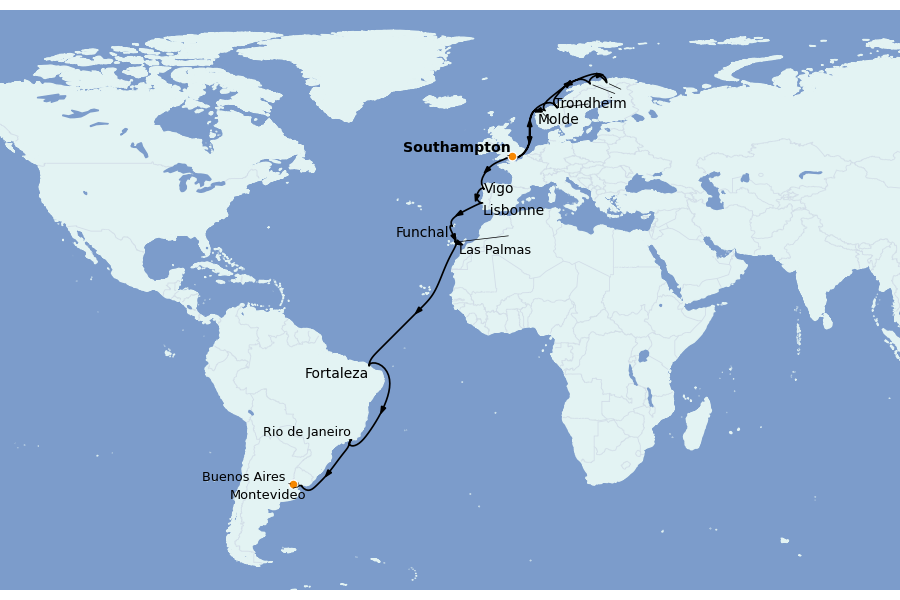 Itinerario del crucero Mediterráneo Occidental 36 días a bordo del Majestic Princess